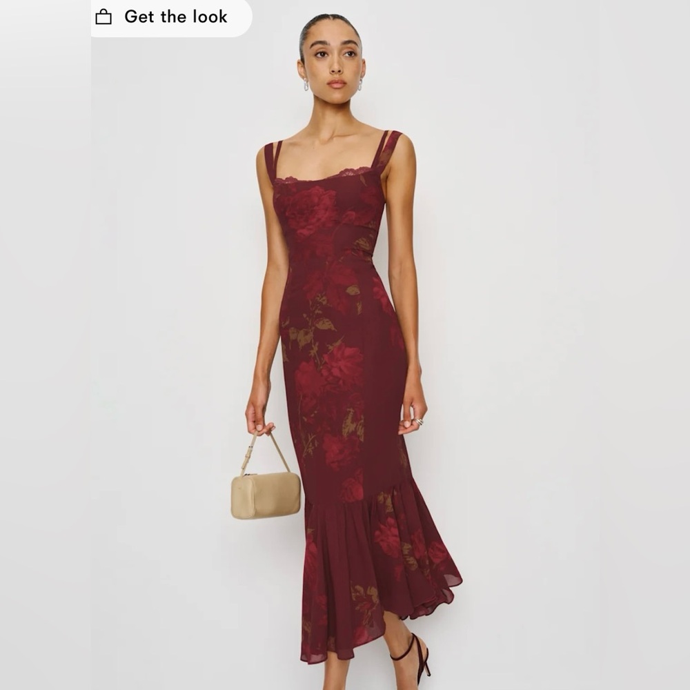 NWT Reformation Burgundy Floral Midi Dress